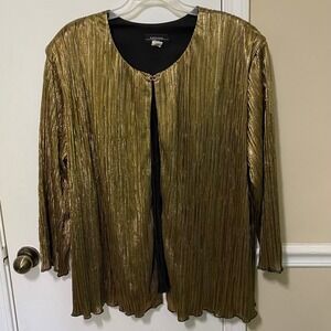 Vtg Gold Metallic Lady Jacket 4X Glam Disco Hollywood Regency Costume NYE USA